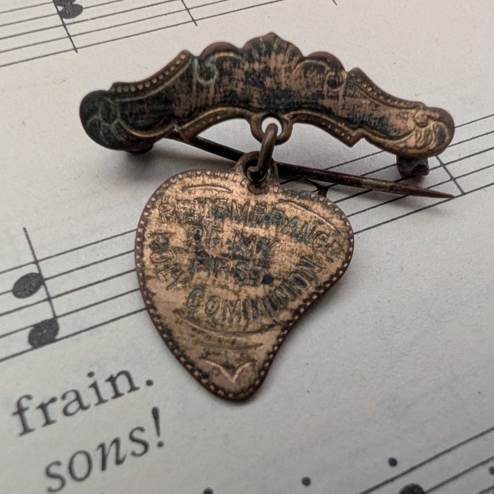 Vintage Religious Heart-Shaped Pin